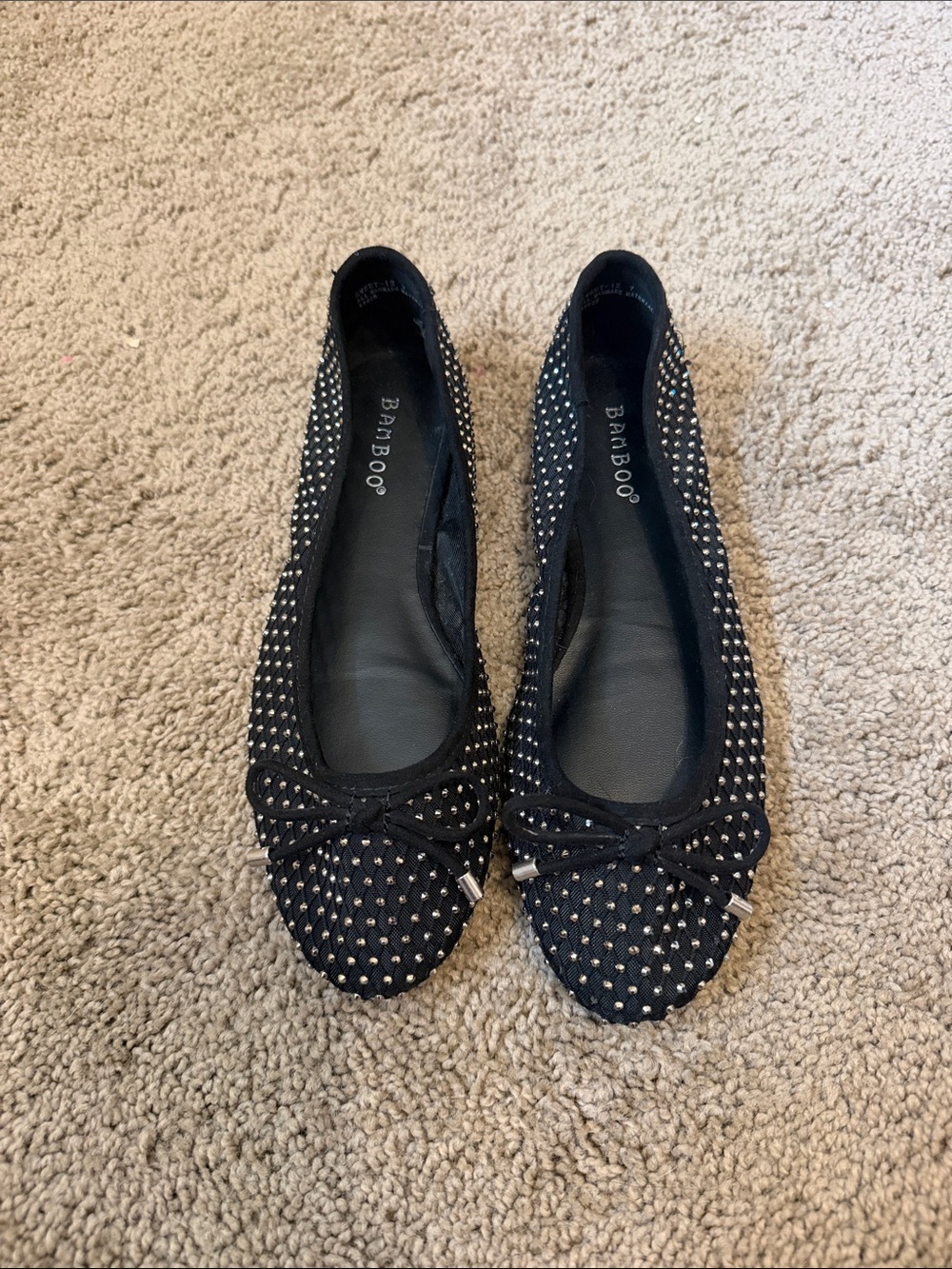 BAMBOO Black Studded Bow Ballet Flats Sz 7